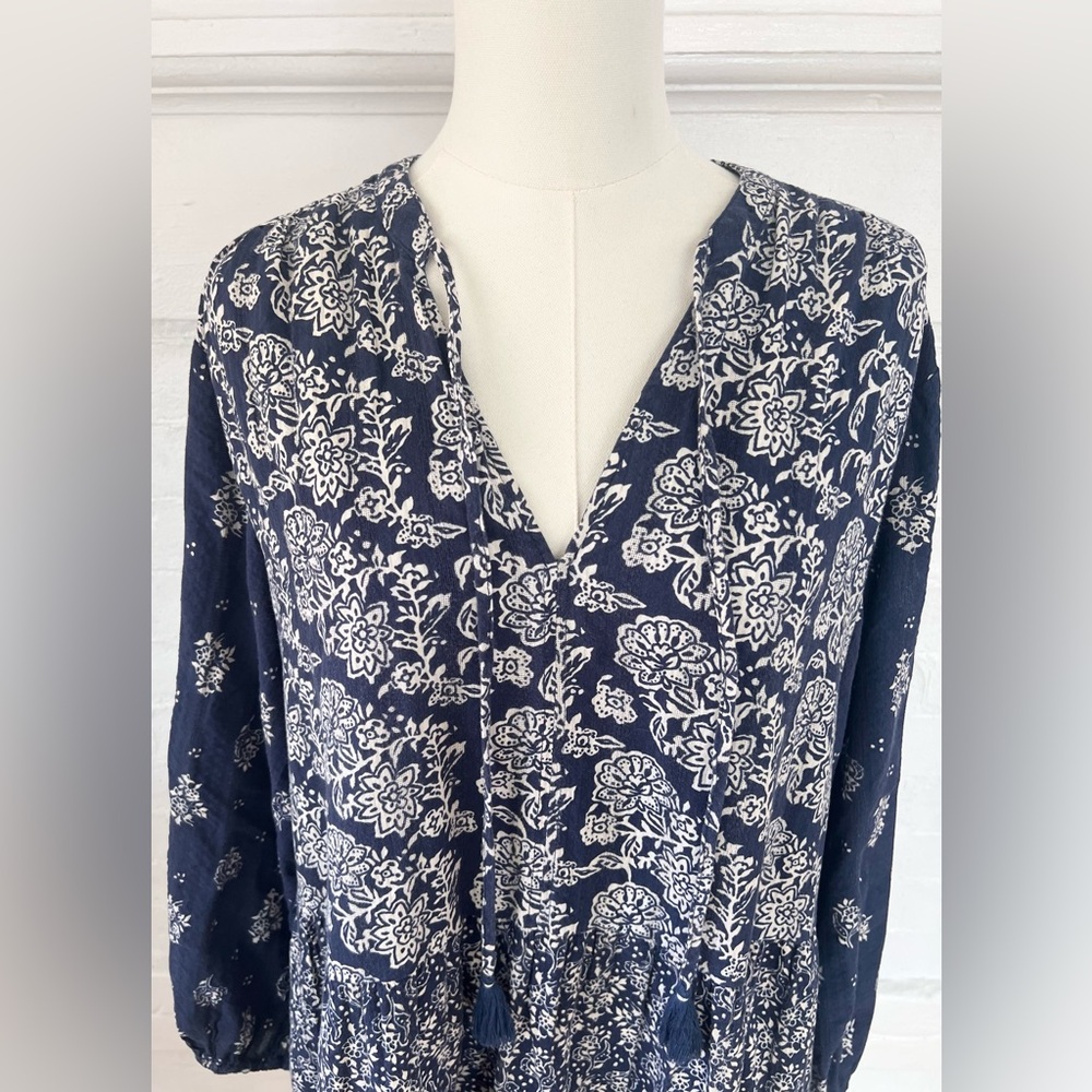 Anthropologie Maeve Carlita Tierd Tunic Dress Cotton Blue Floral Mini Bo… - Picture 9 of 13